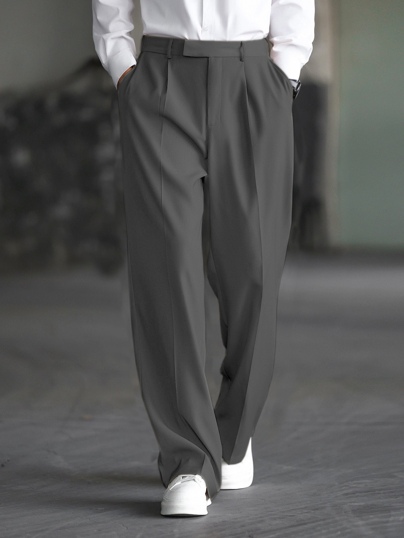 Lencensa - Pantalon Homme Large Beige Coupe Décontractée