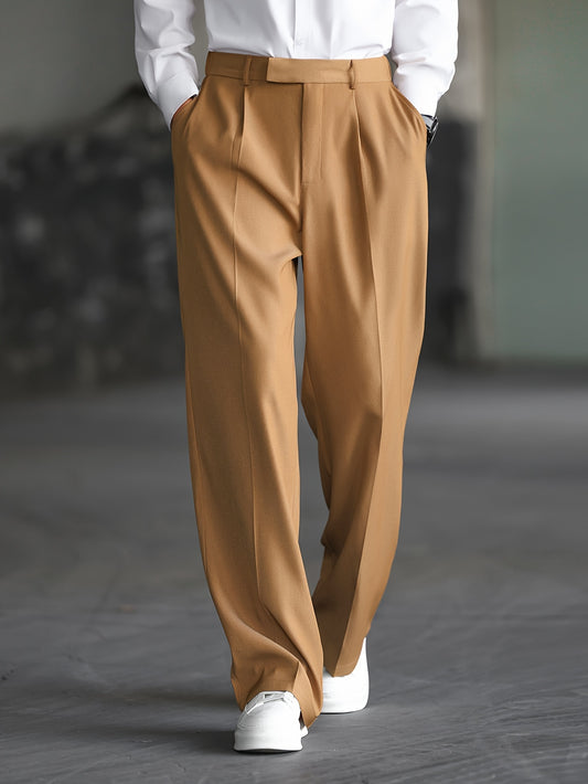 Lencensa - Pantalon Homme Large Beige Coupe Décontractée