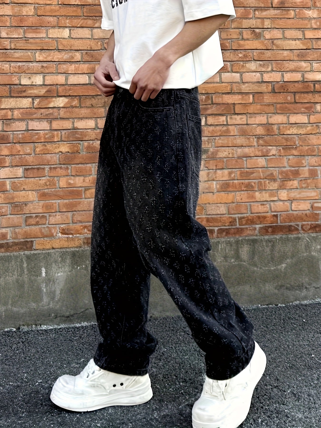 Jean Streetwear Noir Lencensa - Coupe Droite Denim Lavé Homme