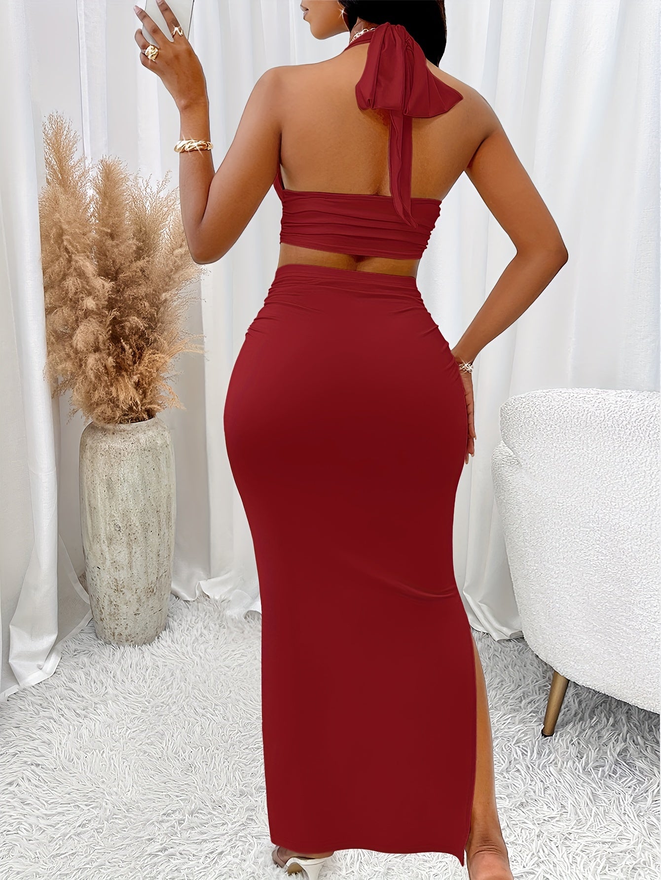 Lencensa - Ensemble Femme Top Halter et Jupe Taille Haute