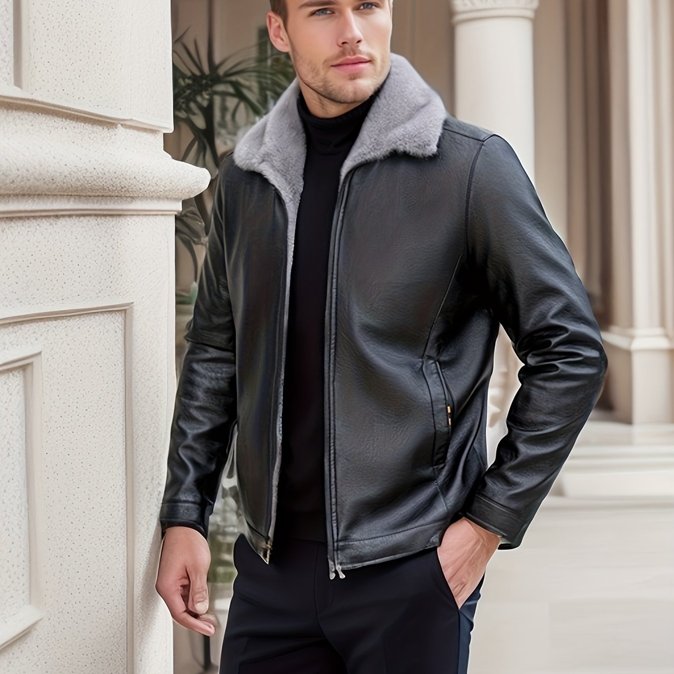 Veste Homme Simili Cuir - Doublée Polaire Casual - Lencensa 