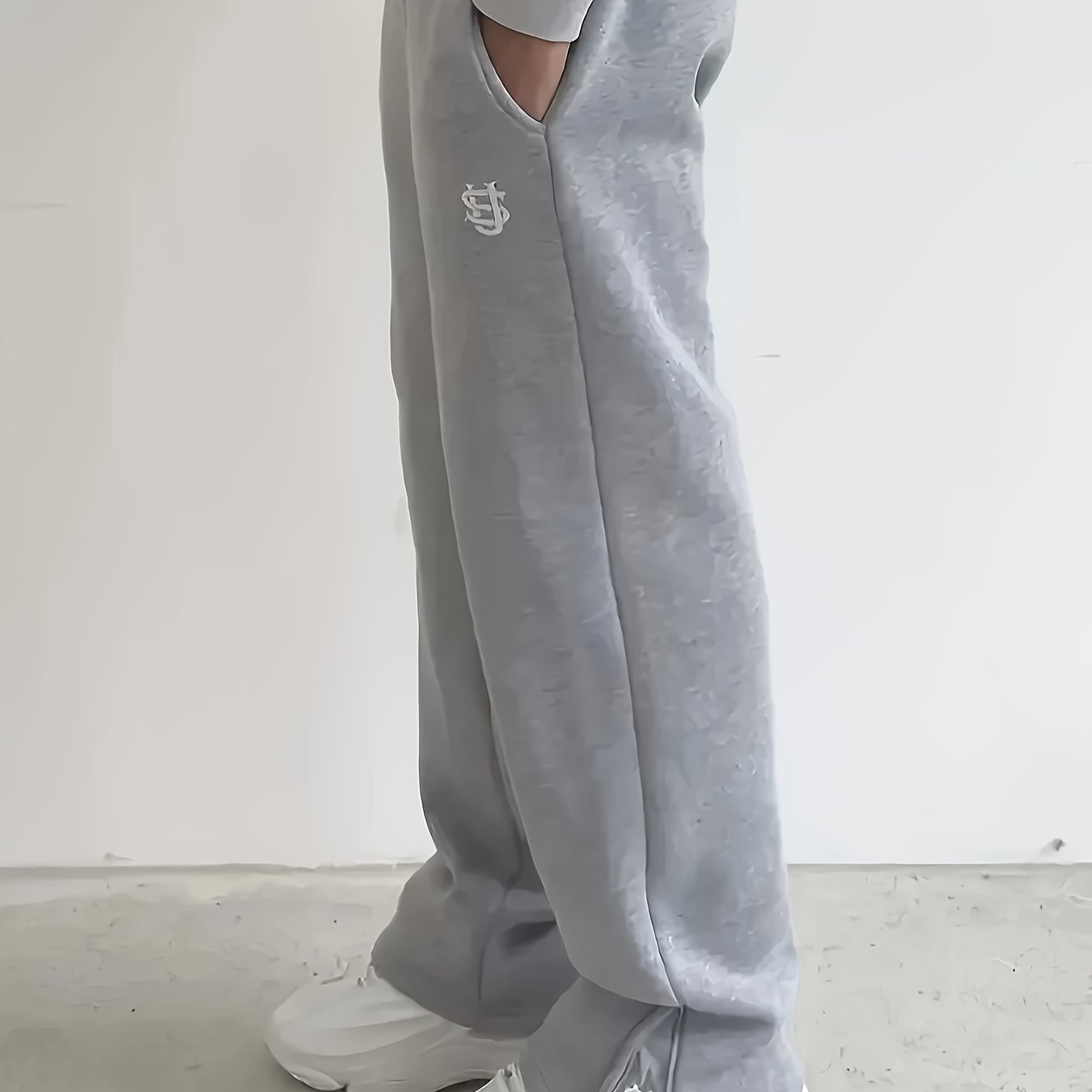 Lencensa - Jogging Homme Streetwear Broderie Dollar Gris