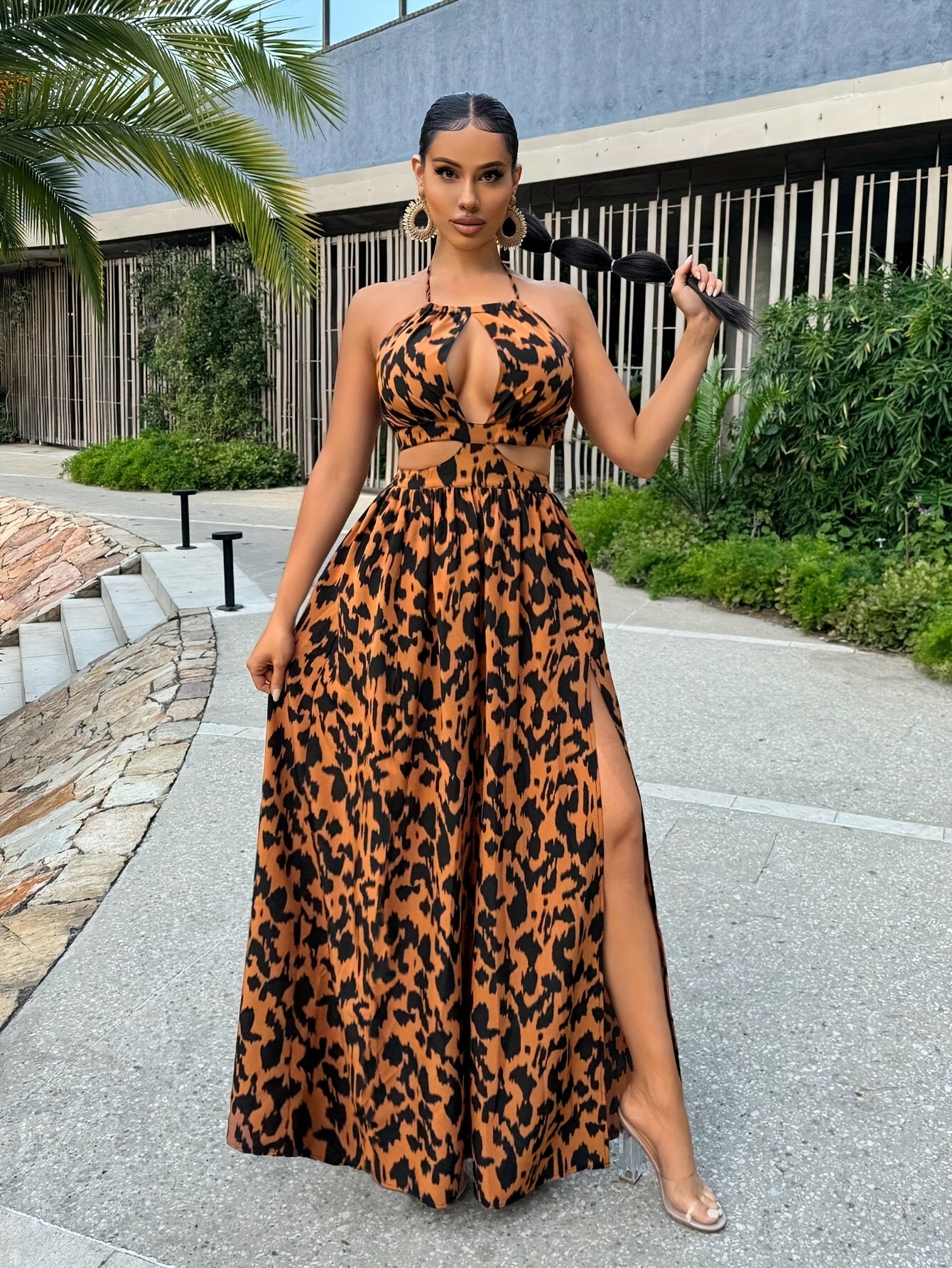 Robe Sirène Léopard Lencensa - Longue Soirée Fente Haute Femme