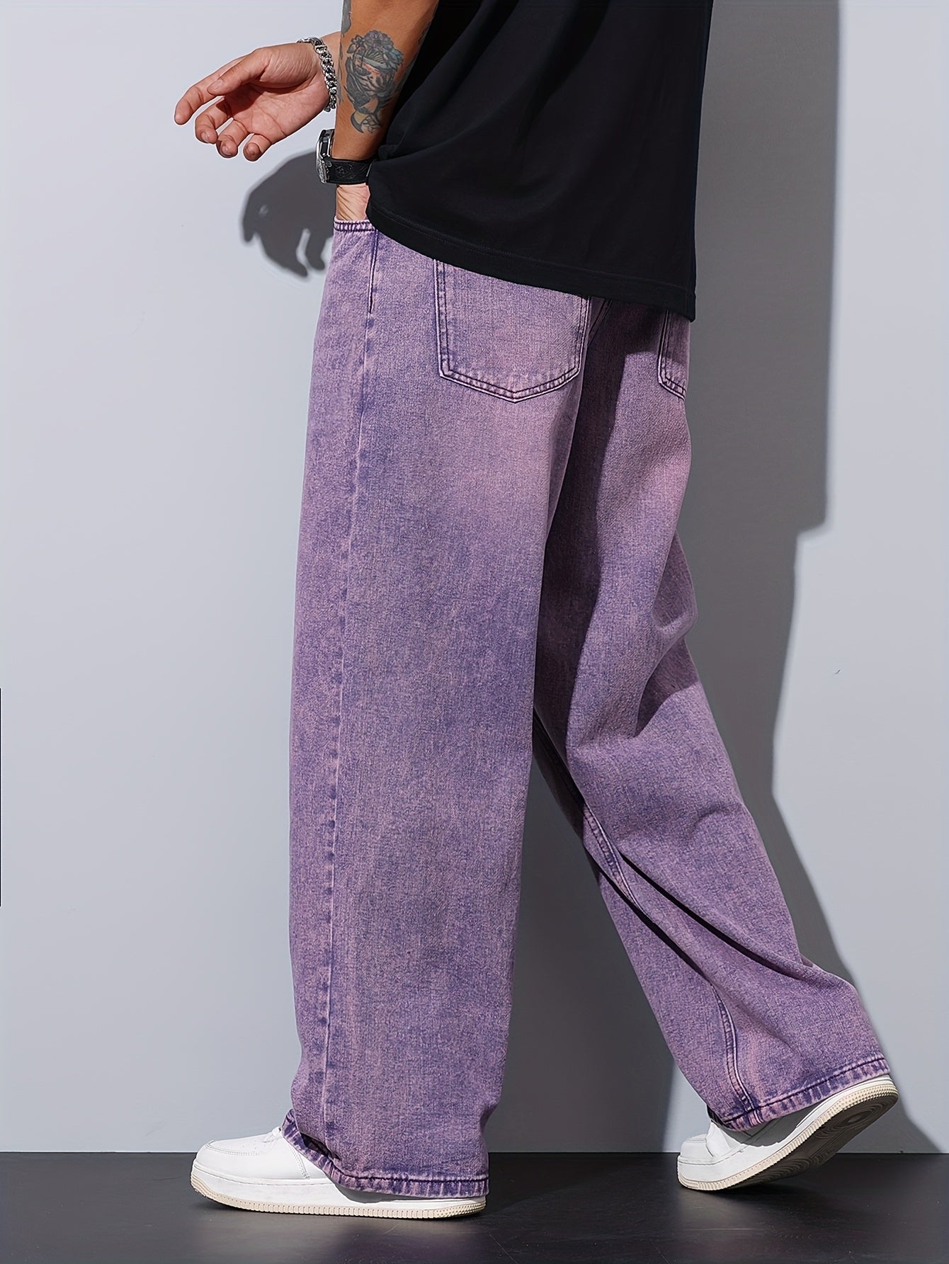 Lencensa - Jean Homme Violet Coupe Large Décontracté
