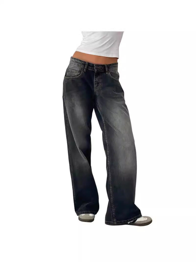Retro Washed Straight Leg Women's Jeans - Lencensa 