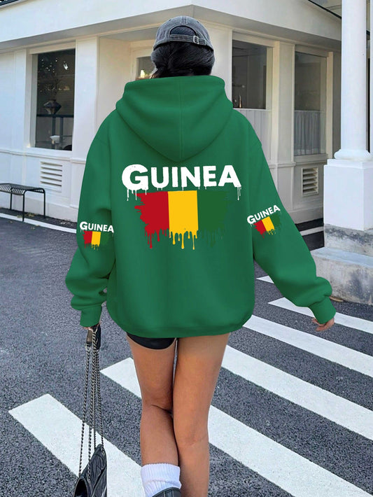 teediy Women's Guinea Flag Hoodie - African National Pride Sweatshirt with GUINEA Lettering, Green/Yellow/Red/White/Black Colors, Long Sleeve Winter Warmth, Casual Pullover Pocket Hooded Sweater for Guinean Heritage Apparel, - Lencensa 