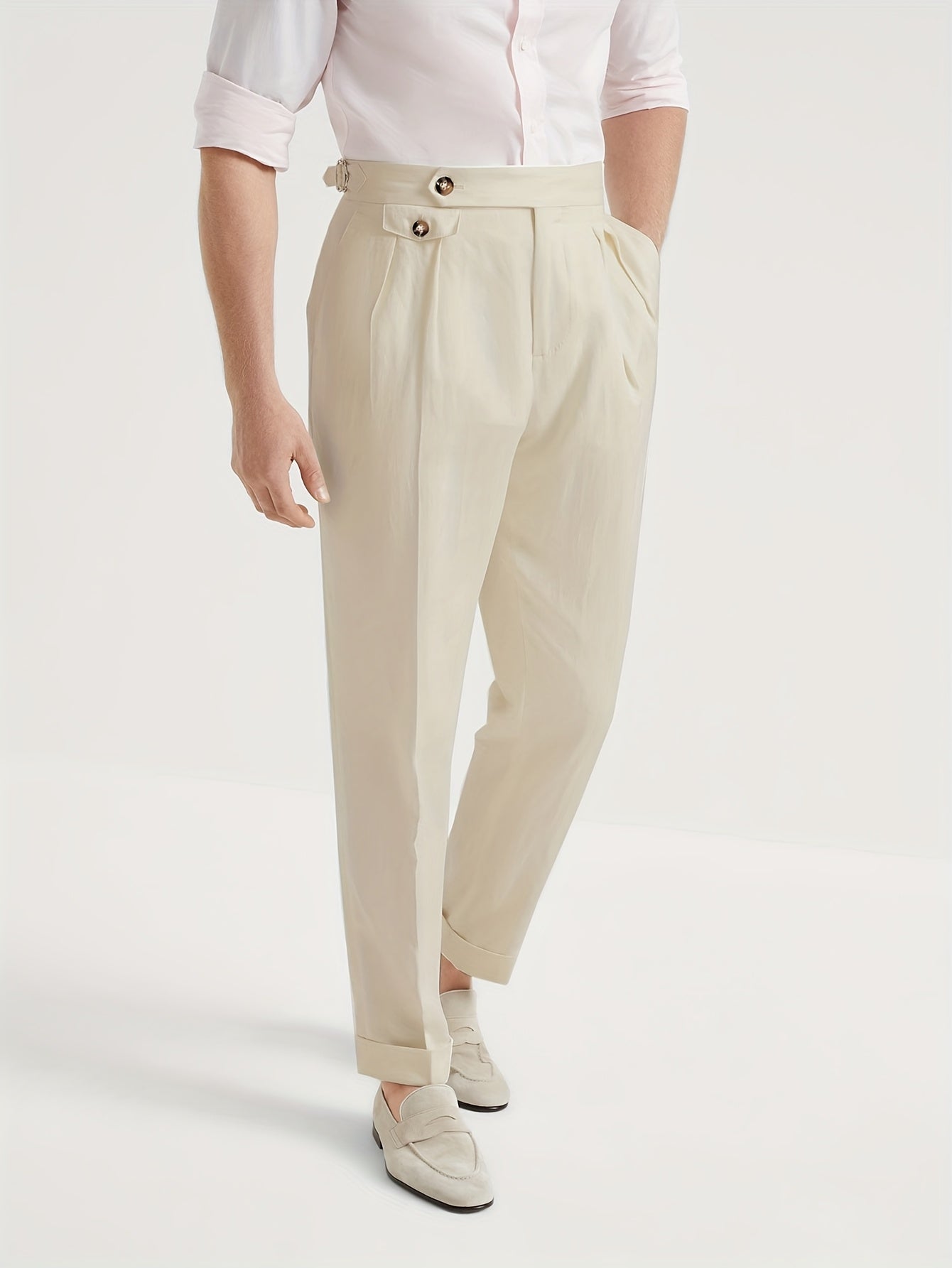 Lencensa - Pantalon Homme Taille Haute Beige Formel