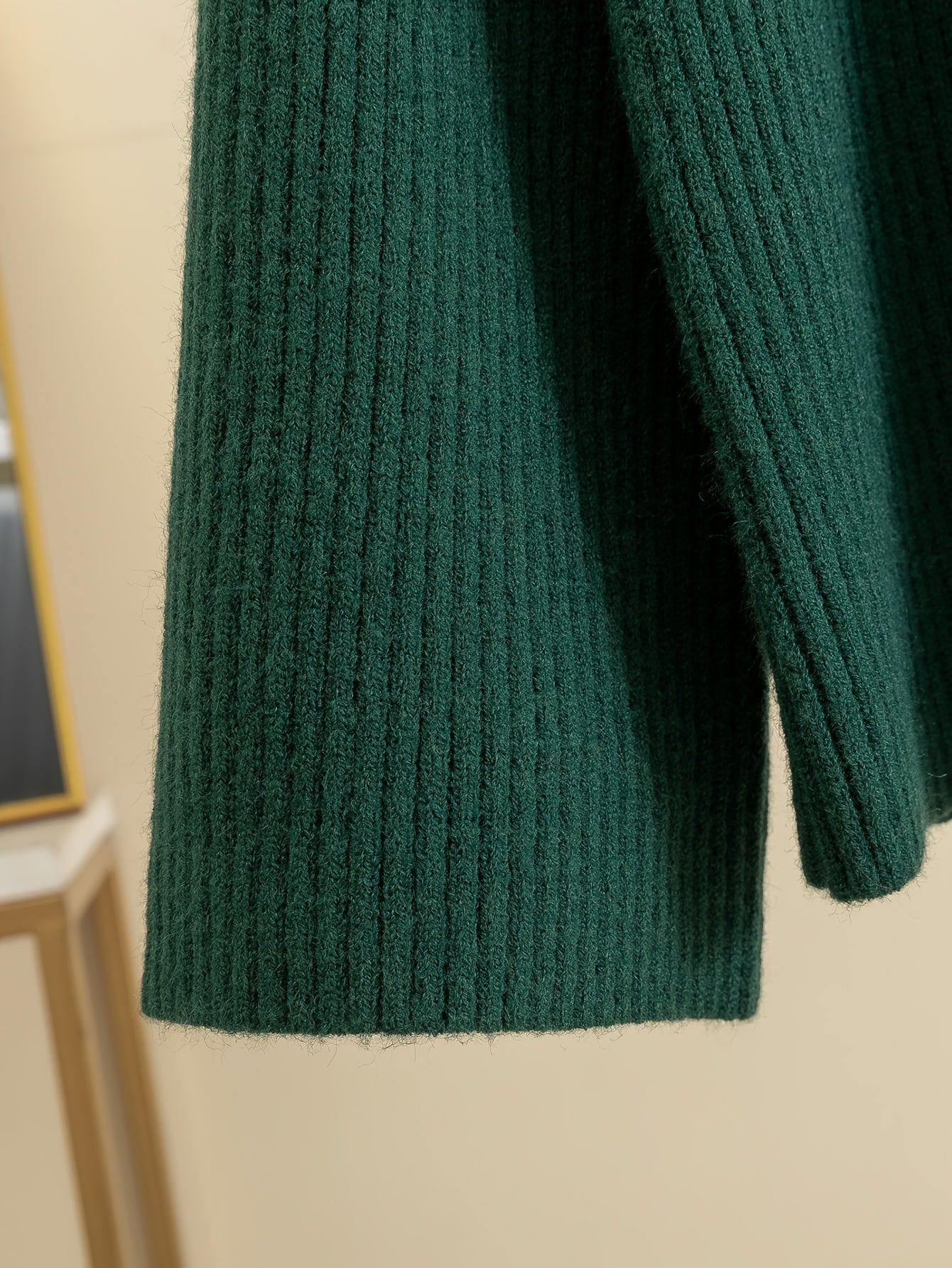 Women'S Elegant High-Neck Long Sleeve Top & Wide-Leg Pants Set - Beige Ribbed Sweater with Drawstring Waist, Casual Fall/Winter Outfit, Casual Attire|Ribbed Texture| Construction, Sweater Set - Lencensa 