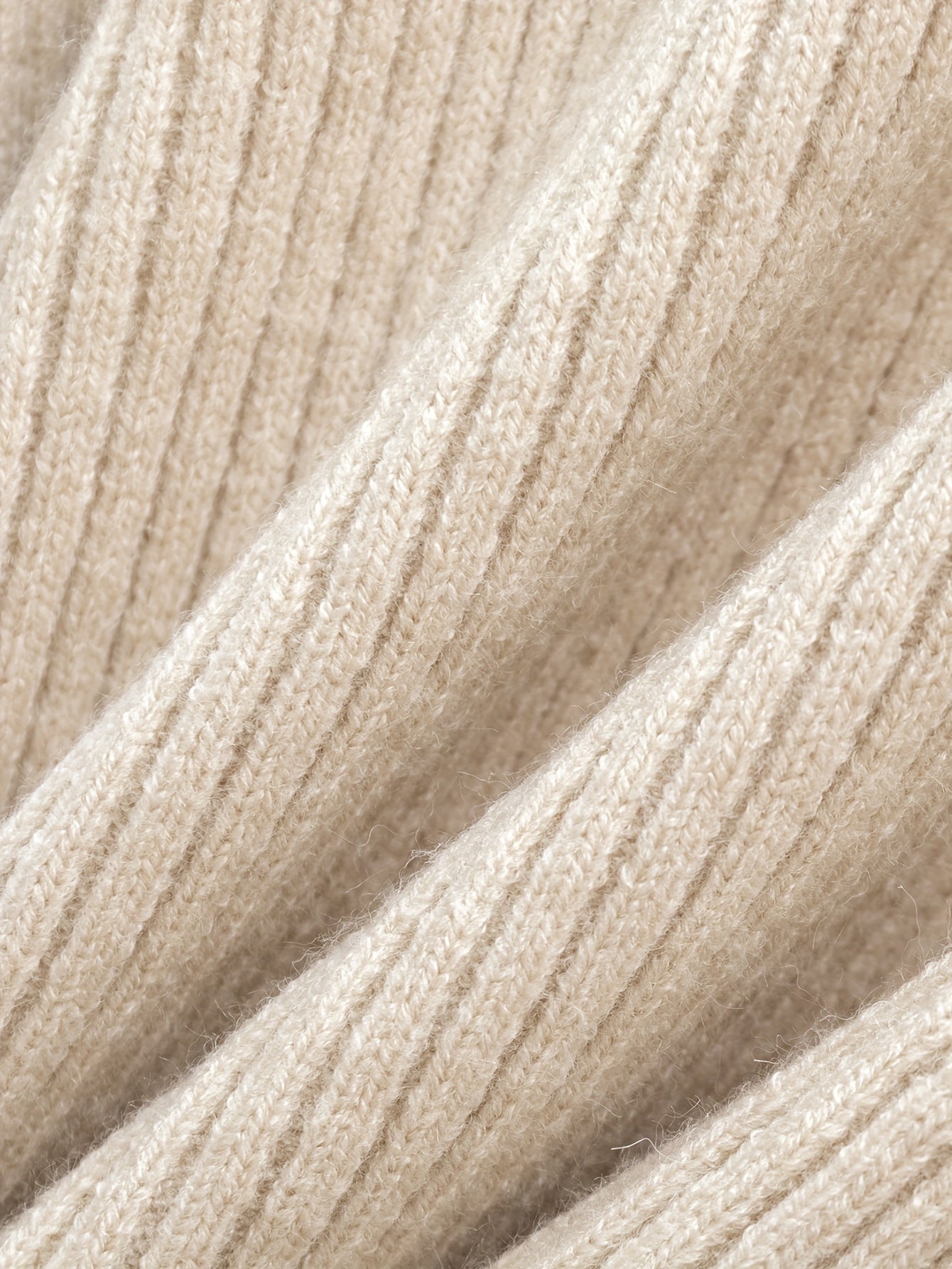 Women'S Elegant High-Neck Long Sleeve Top & Wide-Leg Pants Set - Beige Ribbed Sweater with Drawstring Waist, Casual Fall/Winter Outfit, Casual Attire|Ribbed Texture| Construction, Sweater Set - Lencensa 