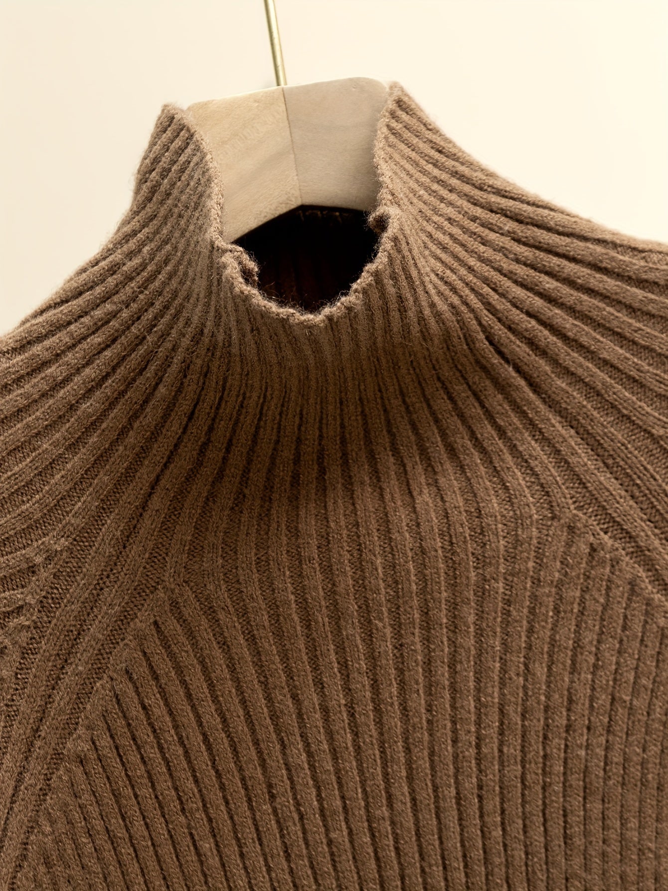 Women'S Elegant High-Neck Long Sleeve Top & Wide-Leg Pants Set - Beige Ribbed Sweater with Drawstring Waist, Casual Fall/Winter Outfit, Casual Attire|Ribbed Texture| Construction, Sweater Set - Lencensa 