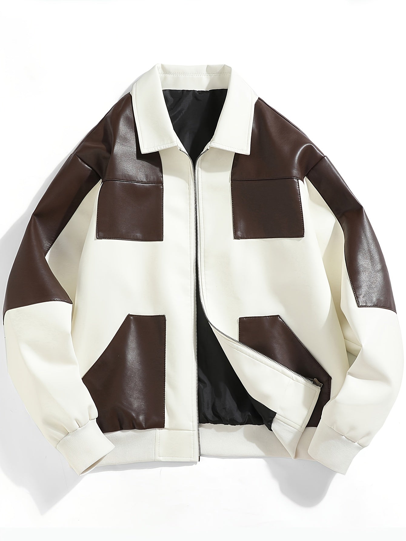 Veste Homme Simili Cuir - Bomber Beige et Marron - Lencensa 