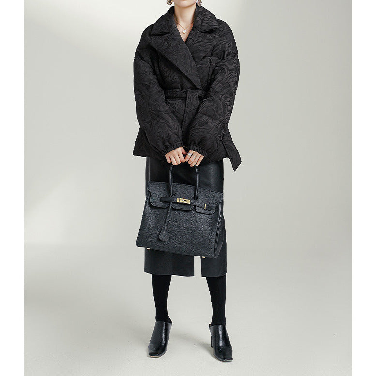 Elegant Black Goose Down Jacket for Women - Lencensa 