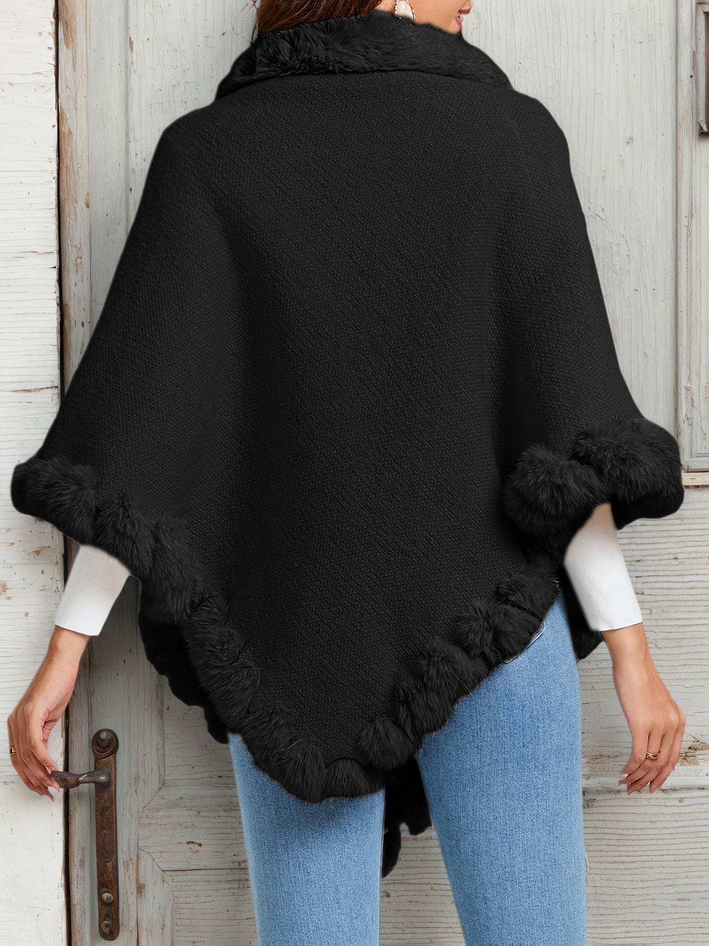 Pure Body" Elegant Special Edition Women's Solid Color Waffle Pullover, 100% Polyester with Faux Fur Collar Splice, Stylish and Warm Sweater for Autumn/Winter, Suitable for Outdoors, Office & Home Wear, Hand Washable, Gift Id - Lencensa 