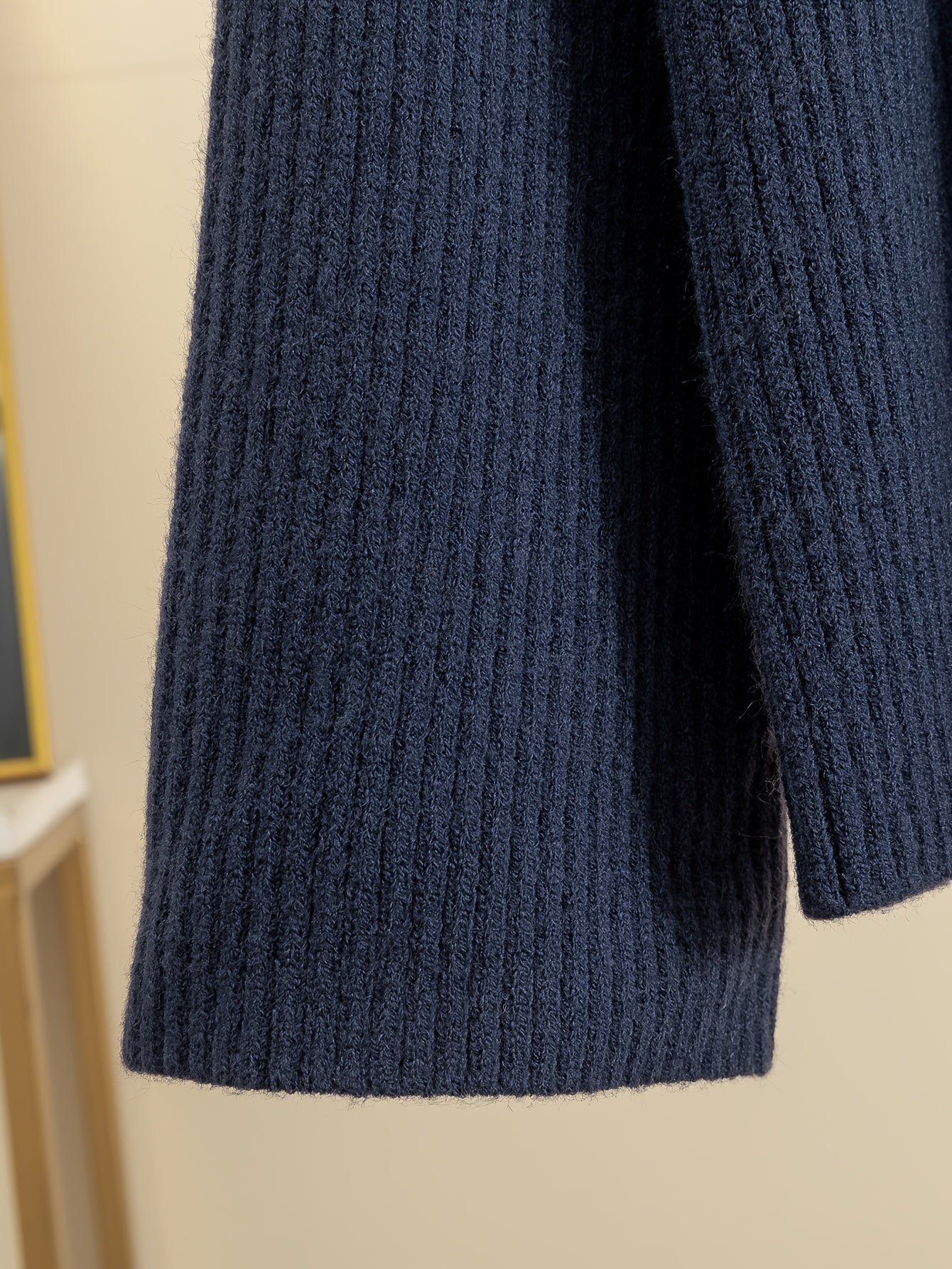 Women'S Elegant High-Neck Long Sleeve Top & Wide-Leg Pants Set - Beige Ribbed Sweater with Drawstring Waist, Casual Fall/Winter Outfit, Casual Attire|Ribbed Texture| Construction, Sweater Set - Lencensa 