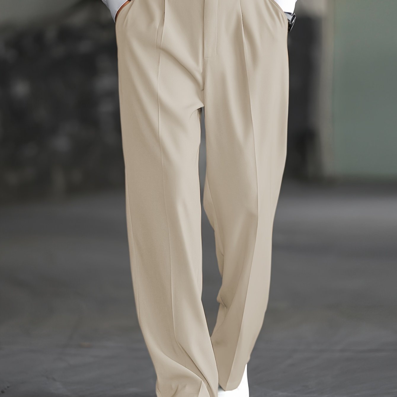 Lencensa - Pantalon Homme Large Beige Coupe Décontractée