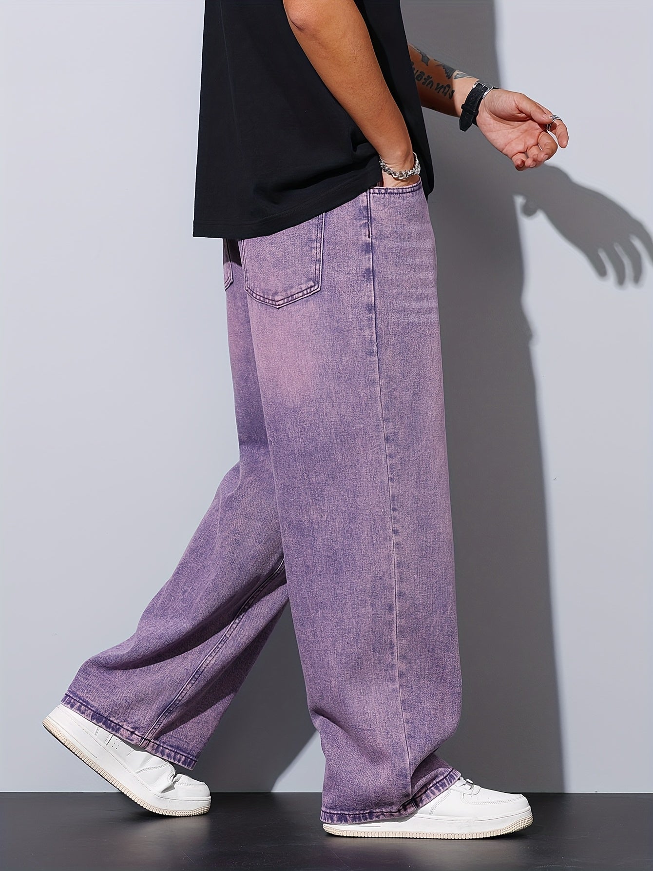 Lencensa - Jean Homme Violet Coupe Large Décontracté