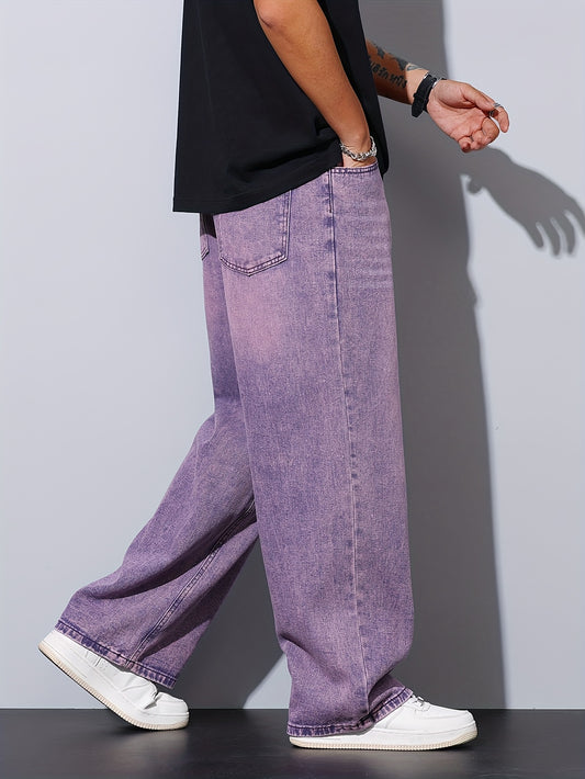 Lencensa - Jean Homme Violet Coupe Large Décontracté