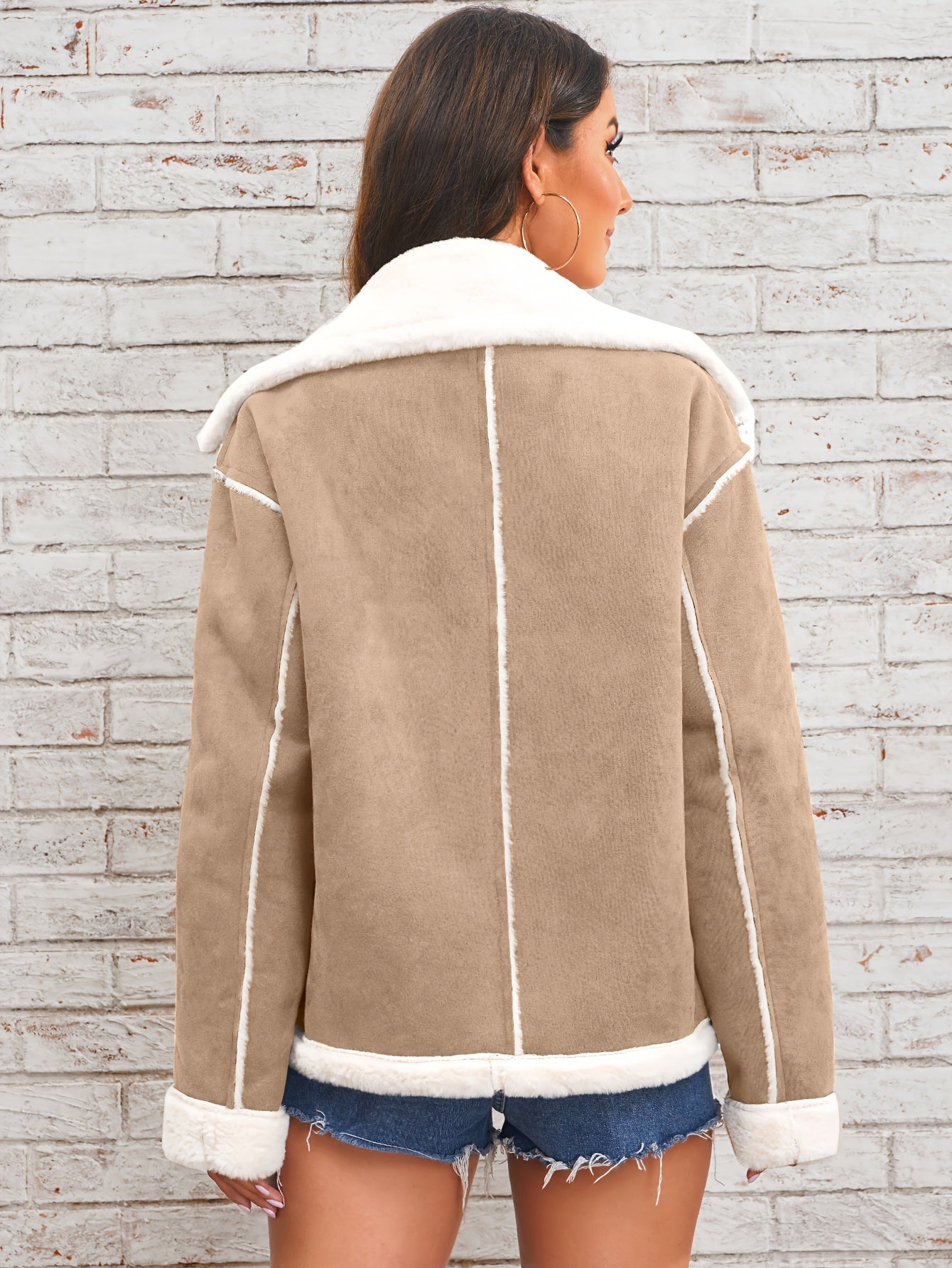 Lapel Plush Jacket, Winter Warm Casual Outwear, Women's Clothing - Lencensa 
