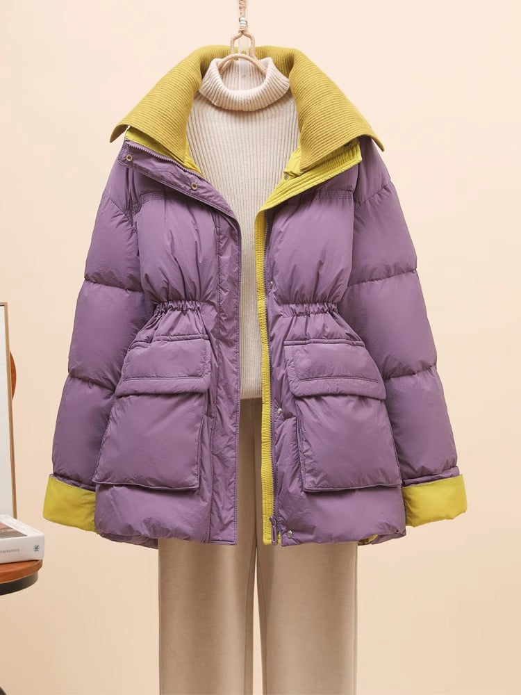 Women's Mid-Length Down Jacket with Waist Design - Lencensa 