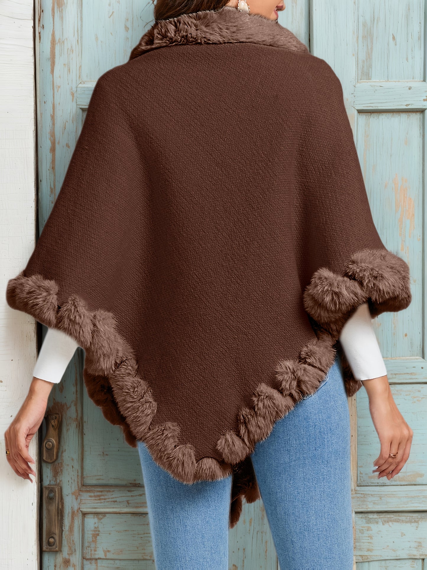 Pure Body" Elegant Special Edition Women's Solid Color Waffle Pullover, 100% Polyester with Faux Fur Collar Splice, Stylish and Warm Sweater for Autumn/Winter, Suitable for Outdoors, Office & Home Wear, Hand Washable, Gift Id - Lencensa 