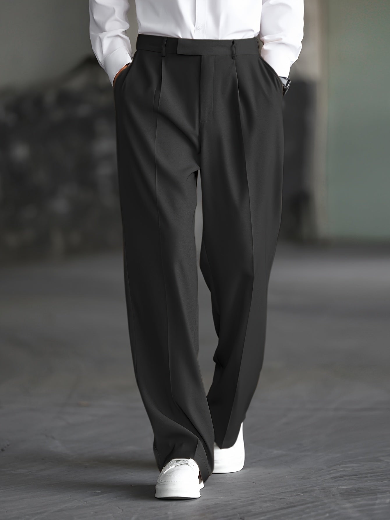 Lencensa - Pantalon Homme Large Beige Coupe Décontractée