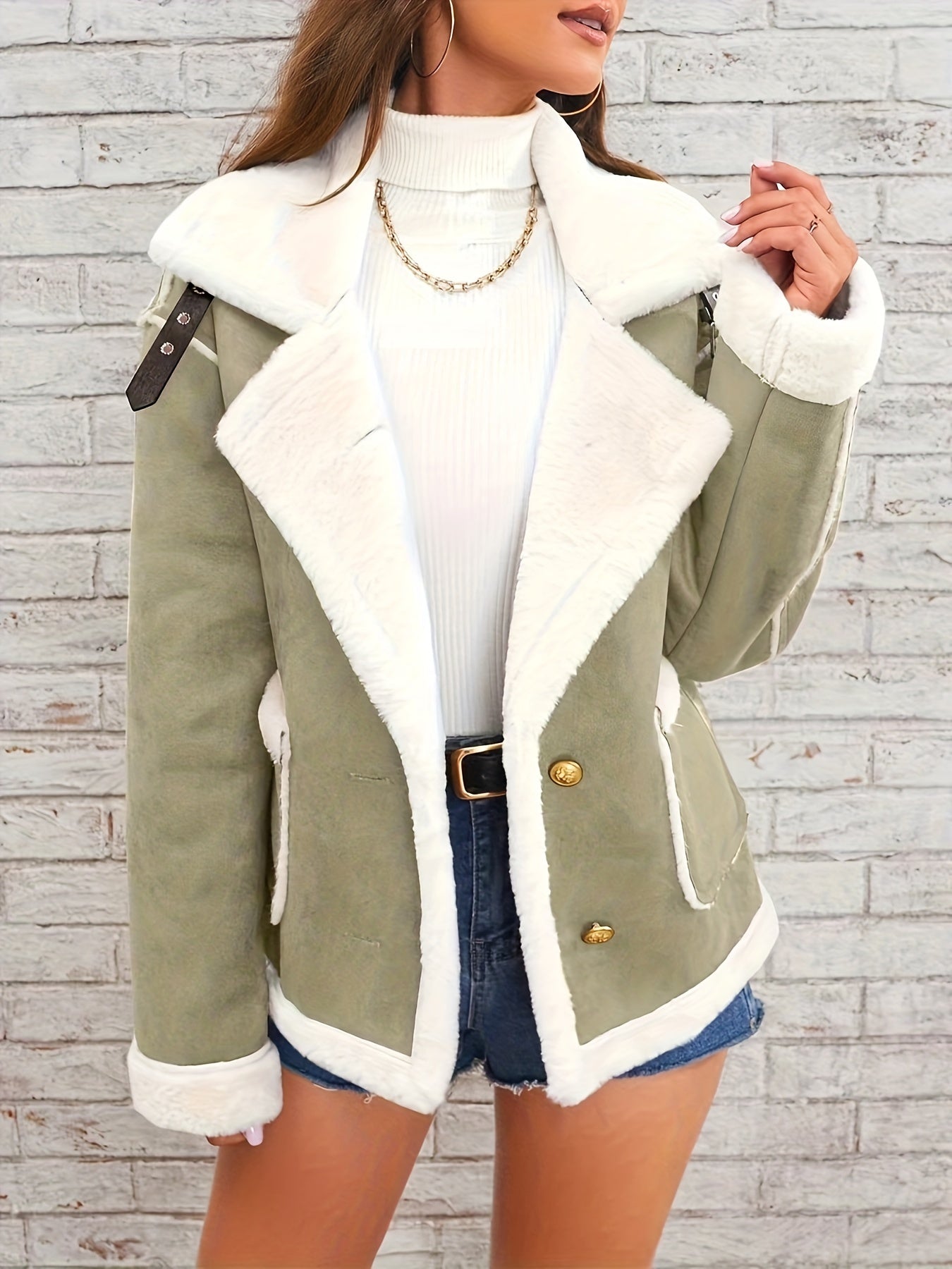 Lapel Plush Jacket, Winter Warm Casual Outwear, Women's Clothing - Lencensa 