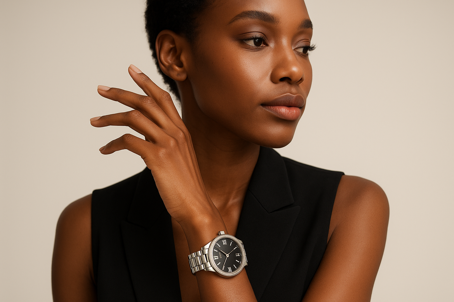 Mannequin noire avec montre - pose élégante